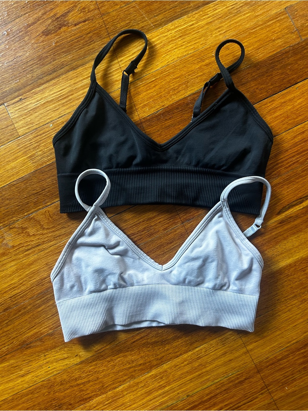 lululemon athletica V-Neck Light Support Bralettes — Black & Light Gray
